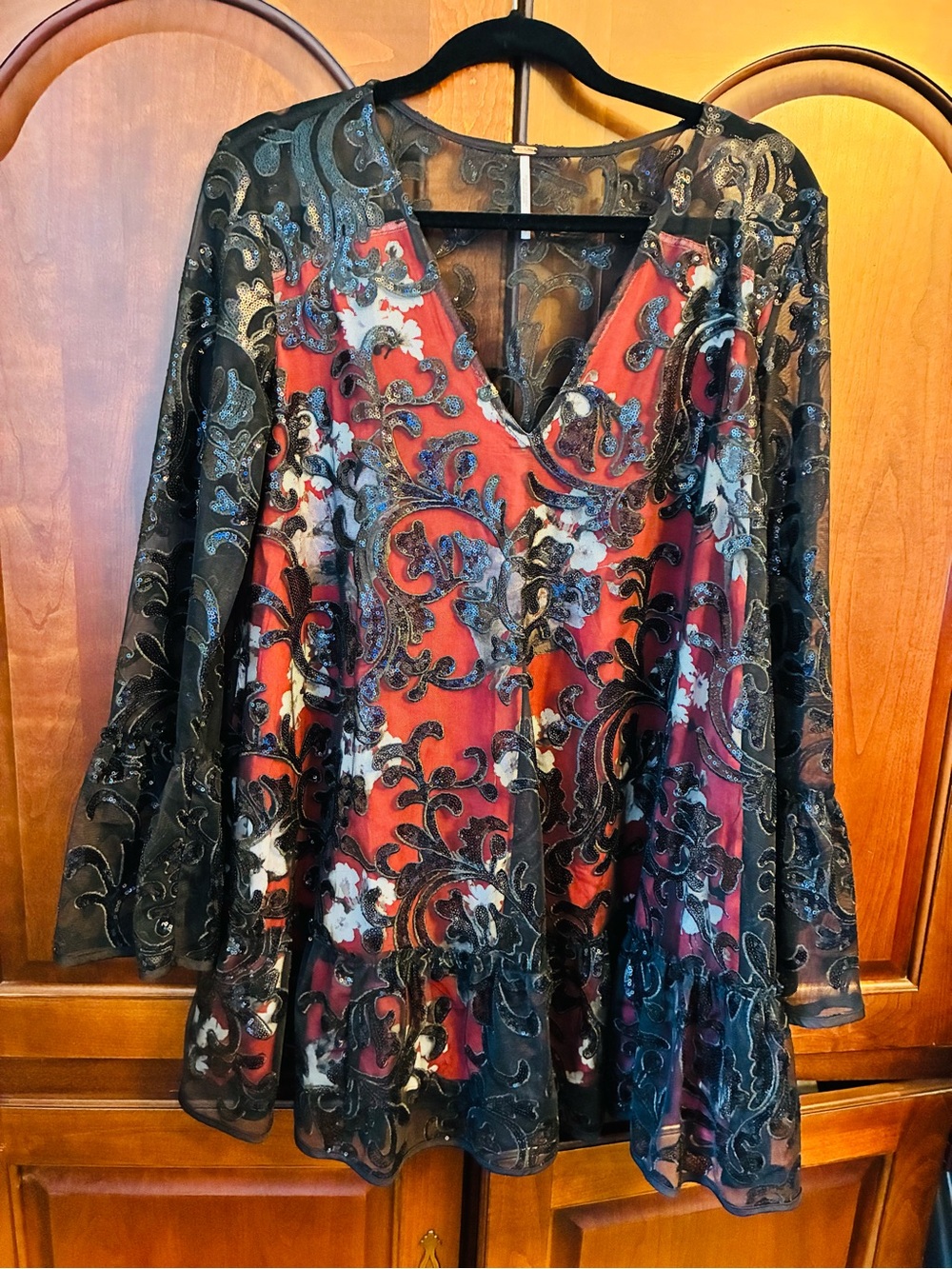 Free People falling flowers frock whimsigoth sequin Small petite mesh mini dress